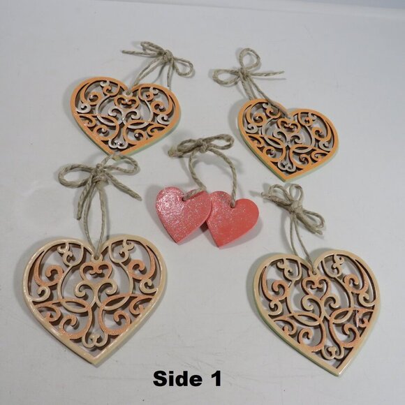 Peach (4) Wood Laser Cut Hearts and a double heart - Picture 3 of 10